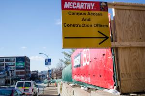 Detour: Construction taking place for new residence halls creates a few blockages around campus, such as on this Laclede Avenue sidewalk.  Ryan Quinn / Photo Editor